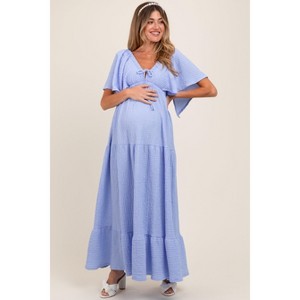 pinkblush maternity maxi dress Light Pink Floral Pleated Back Cutout Maternity Maxi Dress