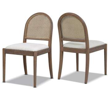 Jennifer Taylor Home Panama 18.5 inch Curved Cane Rattan Side Dining Chair, Set of 2, Ivory White Boucle