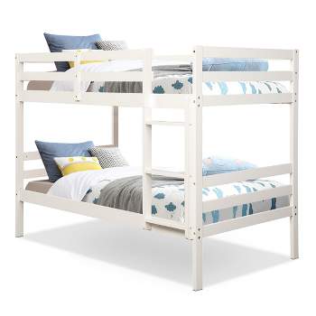Costway Twin Over Twin Wood Bunk Beds Ladder Safety Rail EspressoWhite
