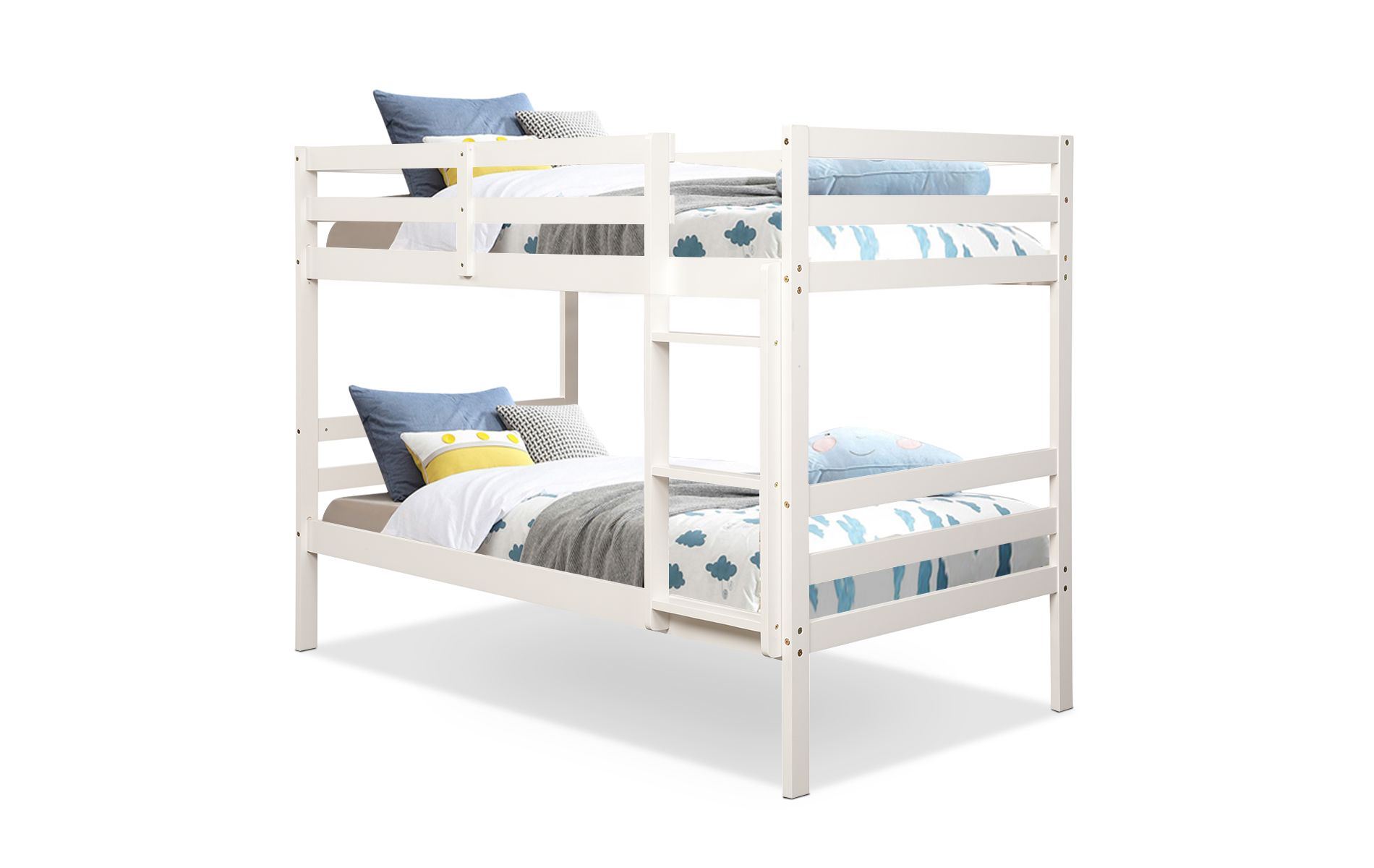 Costway Twin Over Twin Wood Bunk Beds Ladder Safety Rail White