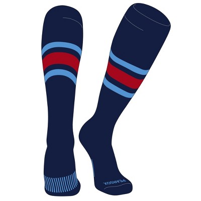 PEAR SOX Striped OTC Baseball, Softball, Football Socks (B) Navy, Sky Blue, Red (S)