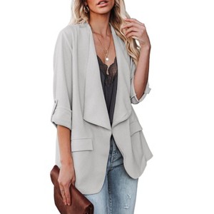 Coolmee Women's Fall Casual Blazers Roll Up Long Sleeve Lapel Open Front Work Blazer Jackets with Pockets - 1 of 4