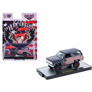 1974 Chevrolet K5 Blazer "Iron Eagle" Dark Blue with American Flag Graphics Limited Ed 1/64 Diecast Model Cars by M2 Machines - 1 of 3