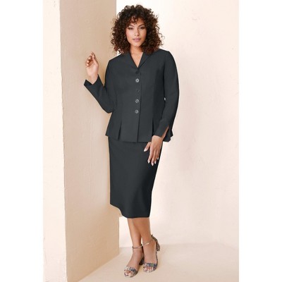 Roaman's Petite Plus Size Long Sleeve Shawl-Collar Jacket & Sheath Skirt Set – 2-Piece Suit