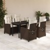 vidaXL 5-Piece Patio Dining Set - Brown Poly Rattan, Glass Tabletop, Adjustable Reclining Chairs, Cushioned Seating for Garden/Backyard/Patio - 2 of 4