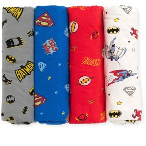 DC Comics Justice League Batman Superman The Flash Newborn Baby Boys 4 Pack Receiving Blanket Logo One Size - 1 of 4