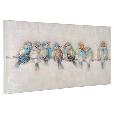 Afternoon Gathering Multicolor Acrylic Bird Canvas Art