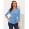 INSPIRE CHIC Women's V Neck 3/4 Sleeves Solid Knitted Buttons Decor Ruched Blouse - 3 of 4