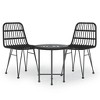 vidaXL Patio Dining Set - 3 Piece Poly Rattan Outfit in Black - Featuring Tempered Glass Tabletop and Comfortable Dining Chair with Backrest - 3 of 4
