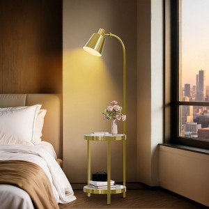Artloge 61'' Modern Tall Standing Floor Lamp with 2-Tier End Side Tables Storage Shelves Accent Light 90°Rotation Golden Iron Frame - 1 of 4