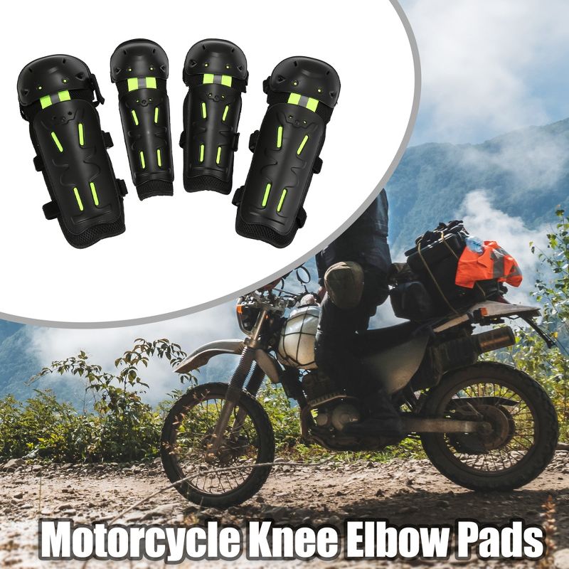 Unique Bargains with Adjustable Strap Motorcycle Knee Elbow Pads Green 4 Pcs, 2 of 8