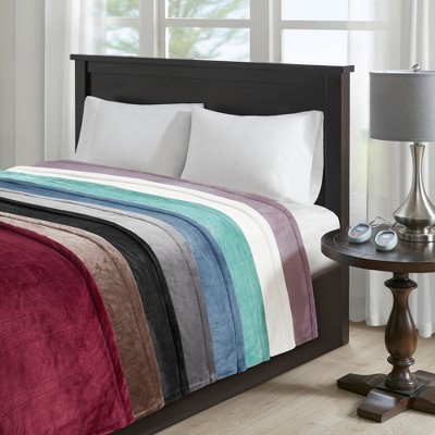 Twin Gray Plush Electric Heated Blanket with Controllers
