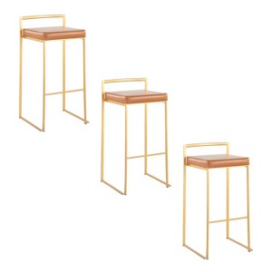 LumiSource Set of 3 Fuji Stacker Barstools Gold Steel/Camel PU - 1 of 4