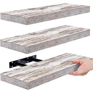 Sorbus 3 Pack 16 Inch Long Floating Wall Shelves for Bedroom, Decor, Kitchen, Living Room - for Trophies, Frames, Bookshelf - 1 of 4