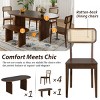 6-Piece Solid Wood Dining Set with Oval Trestle Table, 4 Rattan Chairs & 1 Bench, Available in Brown or Natural Finish-Cuddlewood - 2 of 4
