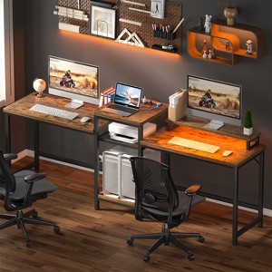 Aheaplus 2 Person Home Office Desk with LED Lights, USB Charging Port and Power Outlet - 1 of 4