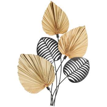 Olivia & May 36"x25" Metal Leaf Layered Wall Decor with Palm Leave Accents Brown