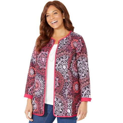 Catherines Women s Plus Size Reversible Quilted Jacket 0x Black Medallion Target