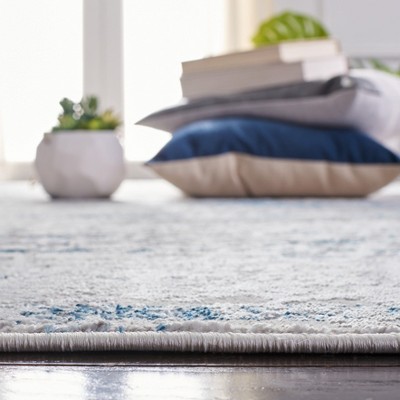 Reversible Grey and Blue Hand-Knotted Synthetic Area Rug