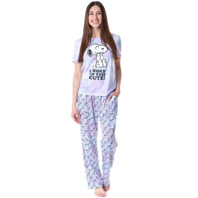 Peanuts Women's Snoopy Happiness Is Sleeping In Shirt And Pant Sleepwear  Set : Target