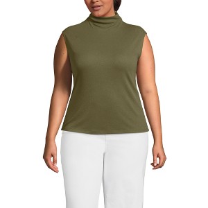 Lands' End Women's Cap Sleeve Drapey Rib Fitted Funnel Neck Tank - 1 of 3