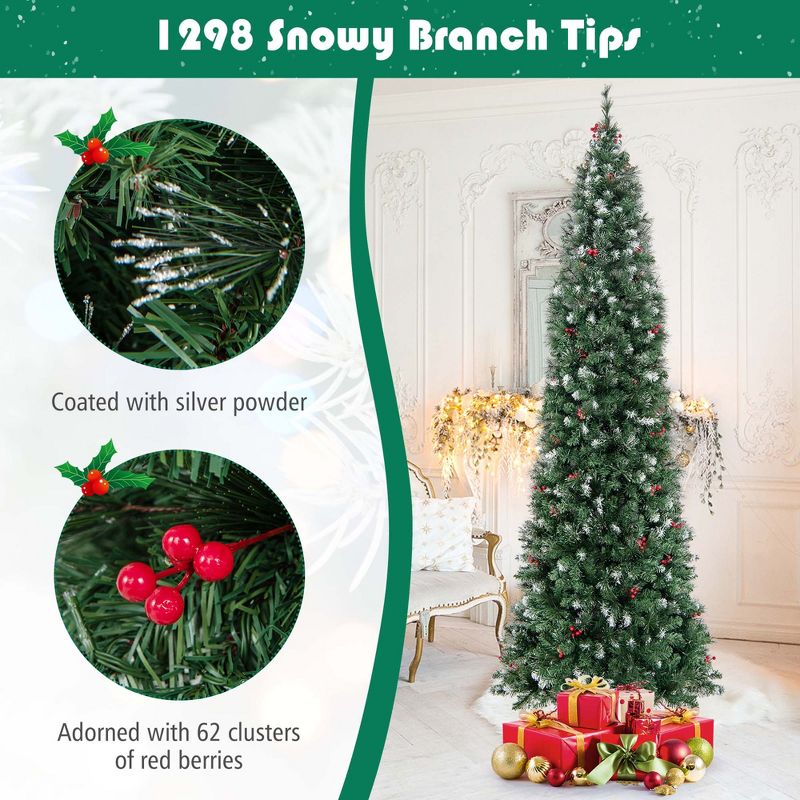 Costway 5 FT Pre-Lit Christmas Tree Slim Pencil Hinged with 200 Lights & 408 Branch Tips, 4 of 11