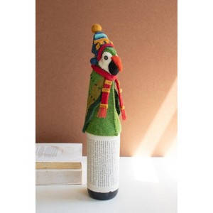 Kalalou Felt Christmas Bottle Topper Parrot – Holiday Wine Decoration (Min 4) - 1 of 4
