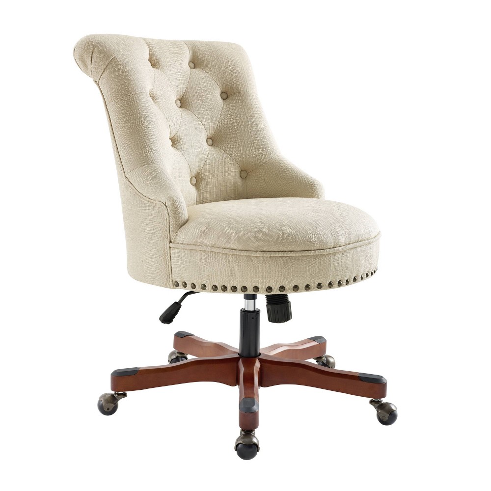 Photos - Computer Chair Linon Sinclair Traditional Tufted Wood Base Swivel Office Chair Beige  