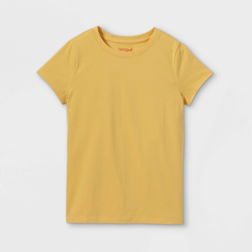 Girls' Short Sleeve T-Shirt - Cat & Jack Light Mustard Yellow XL (4 shirts)