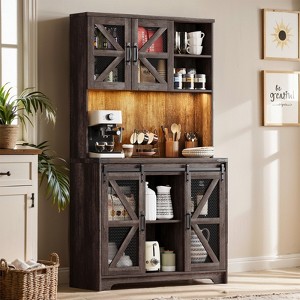 Gymojoy 71" Tall Farmhouse Pantry Storage Cabinet With LED Lights and Charging Station - 1 of 4