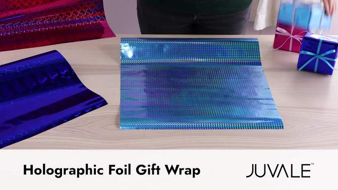 Juvale Holographic Wrapping Paper - Iridescent, Metallic Gift Wrap (3 Rolls, 3 Designs, 17x204 In Per Roll, 73.5 Sq Ft Total), 2 of 11, play video
