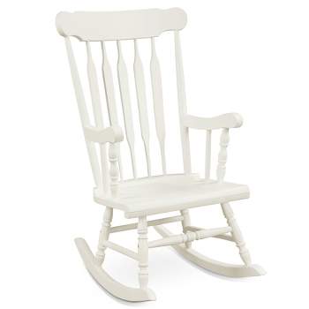 Costway Solid Wood Rocking Chair Porch Rocker Indoor Outdoor Seat Glossy Finish White\Coffee