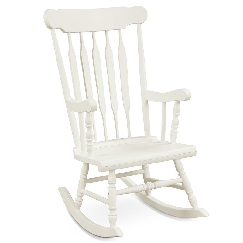Costway Solid Wood Rocking Chair Porch Rocker Indoor Outdoor Seat Glossy Finish White\Coffee, 1 of 11