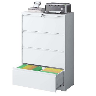 Anybear Lateral File Cabinet 4 Drawer, White Filing Cabinet with Lock