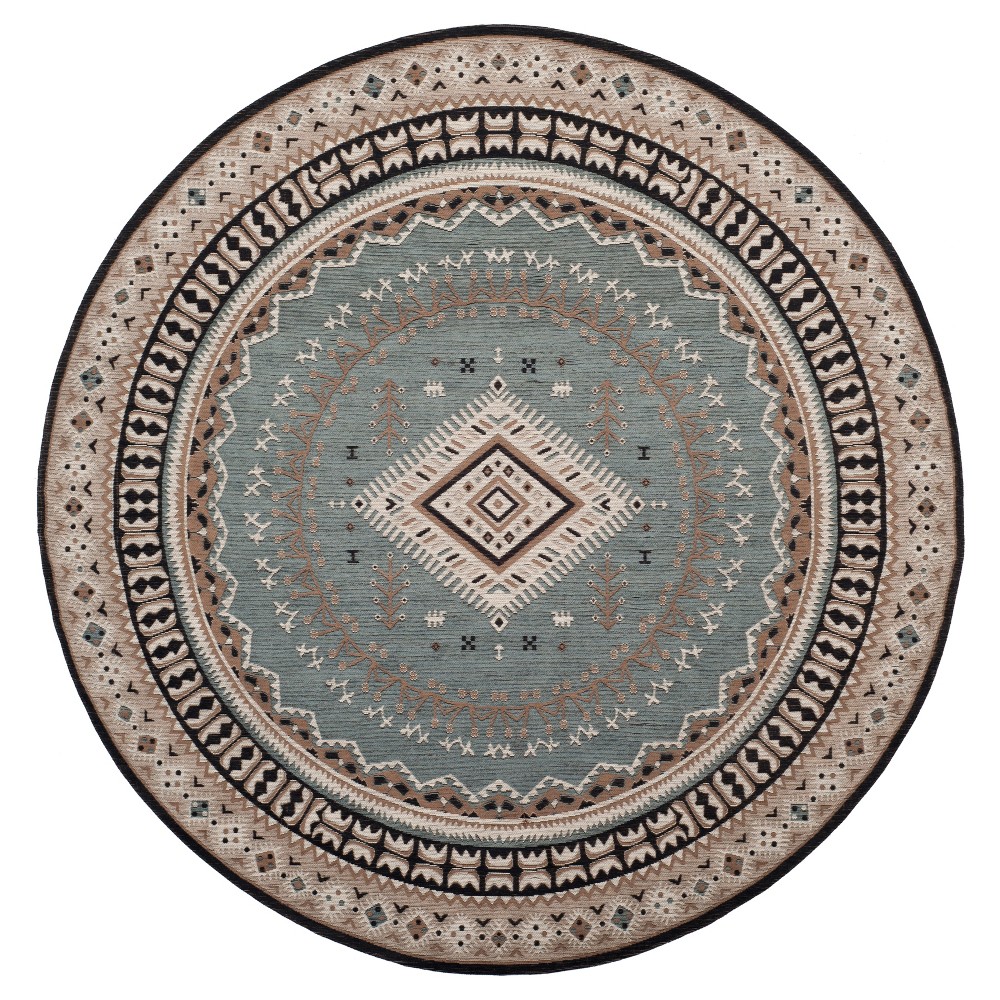 Slate/Beige Geometric Design Loomed Round Area Rug 6' - Safavieh