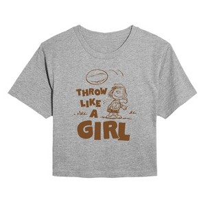 Women's - Peanuts - Throw Like A Girl Cropped Graphic T-Shirt - 1 of 4