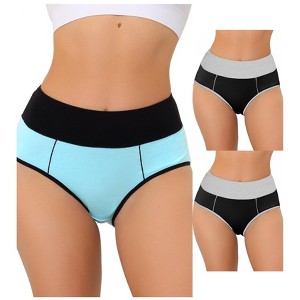 Allegra K Women's High Waist Tummy Control Color-Block Briefs 3 Packs - 1 of 4