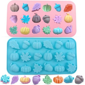 JDICTION 2-Pack Mini Fall Silicone Molds 18-Cavity Pumpkin Pinecone Maple Leaf for Chocolate Candy Resin Crafts - 1 of 4