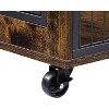 Furniture Style Dog Crate Side Table On Wheels with Double Doors and Lift Top. Rustic Brown, 43.7'' Wx 30'' D x 31.1'' H. - 4 of 4