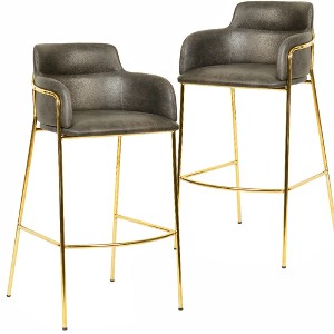 LeisureMod Axis 40" Upholstered Pub Chair Bar Stool Set of 2 with Gold Stainless Steel Base, Armrest & Footrest - Modern Accent for Kitchen & Bar - 1 of 4