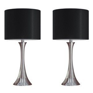 LumiSource (Set of 2) Lenuxe 24" Contemporary Metal Table Lamps Polished Nickel with Black Silk-like Shade from Grandview Gallery - 1 of 4