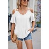 Womens Eyelet  Embroidery Tops Spaghetti Straps Short Sleeve Cold Shoulder Front Knit Casual Summer Lightweight Blouses for Women - 4 of 4