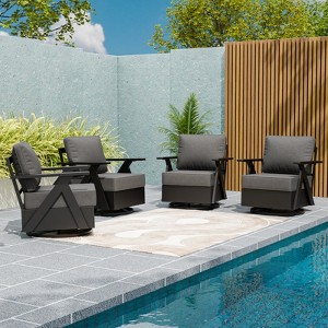 EAGLE PEAK Urban Slate Modern Swivel Rocker Patio Chair Set of 4 with Thick Cushions, Black/Beige - 1 of 4