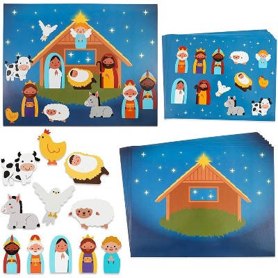 12-Pack Make a Nativity Scene Stickers for Kids Christmas Education Party Arts & Crafts (8.5 x 11)