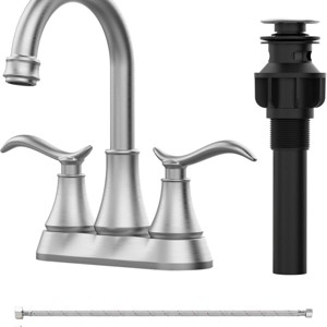 ChicFurnit Bathroom Sink Faucet Brushed Nickel 2 Handle 360 Degree High Arc Swivel Spout for Vanity Sink, Silver and Gray, 14.37"*10.04"*2.6" - 1 of 4