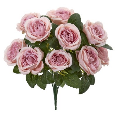 Nearly Natural 14-in Rose Bush Artificial Flower (Set of 6), Pink