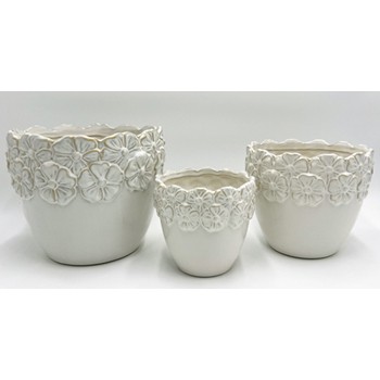 Sagebrook Home 3pc Floral Crown Ceramic Indoor Outdoor Planter Pots ...
