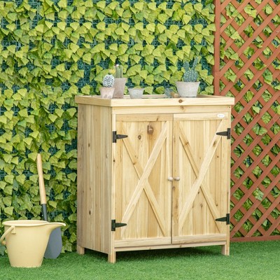Natural Wood Outdoor Storage Shed with Shelving