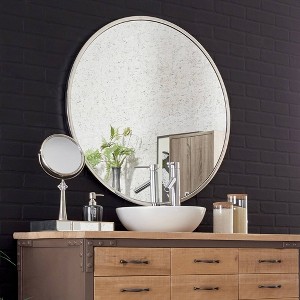 Howard Elliott 34" Simone Round Silver Stainless Steel Framed Mirror - 1 of 3