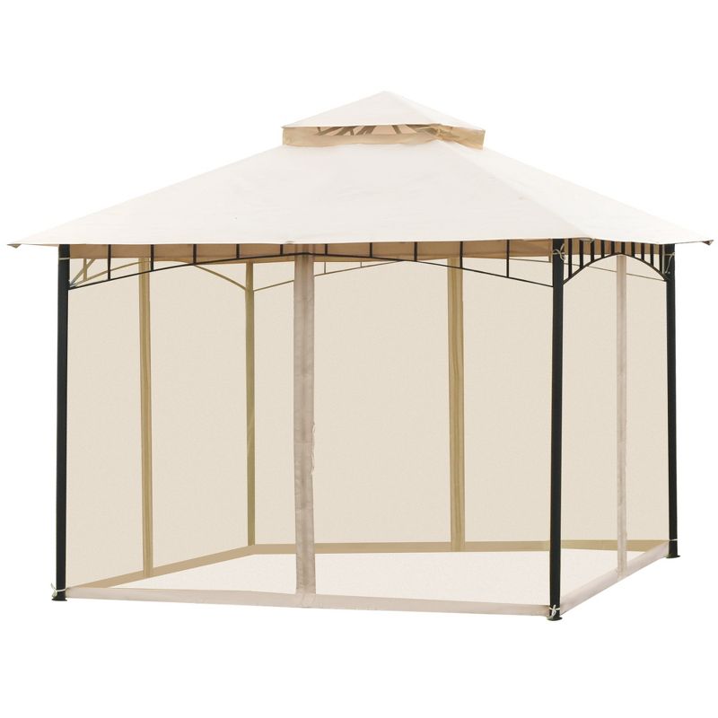 Outsunny 116.25" x 116.25" Outdoor Patio Gazebo Canopy Tent with Mesh Sidewalls, 2-Tier Canopy for Backyard, Beige, 4 of 9